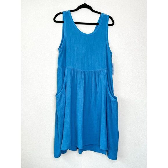NWT! Stitchdrop Nordstrom Mykonos Blue Sail Crinkle Tank Dress Size M - Picture 2 of 6